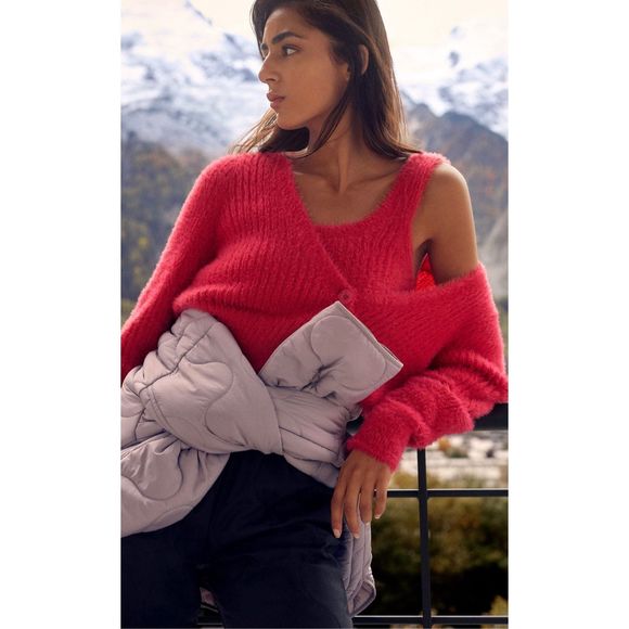 Mango Sweaters - Mango Faux Fur Knitted Cardigan & Top